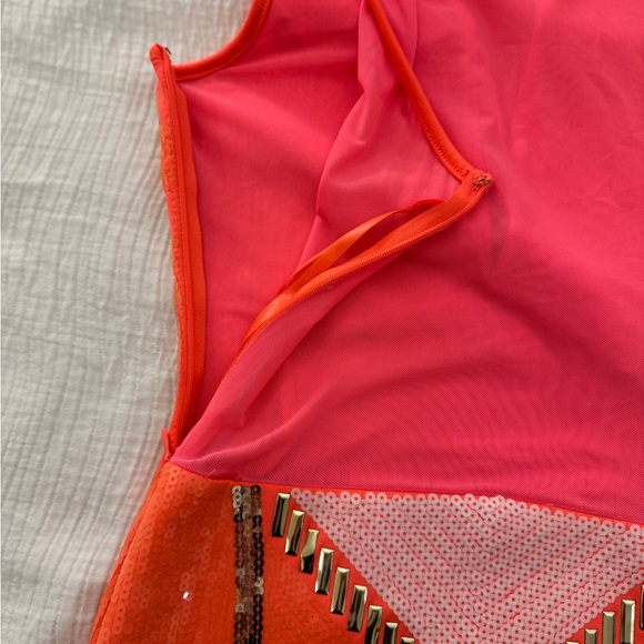 Bebe Neon Coral Sequin Bodycon Mini Dress Size Small Cocktail Dress - Picture 9 of 11